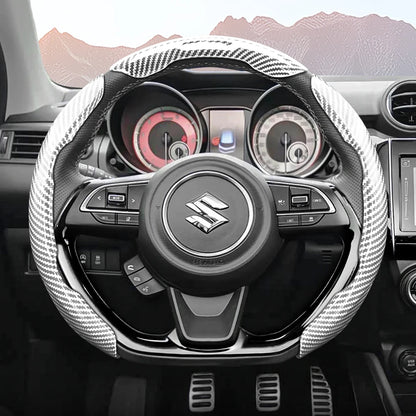 Suitable for Suzuki Sporty Glossy Carbon Fiber Texture Steering Wheel Cover Snap-On Protective Shell Wagon R Swift Ertiga Brezza Baleno Fronx Dzire Spacia Alto Eeco Hustler Grand Vitara S-Cross Ignis Accessories