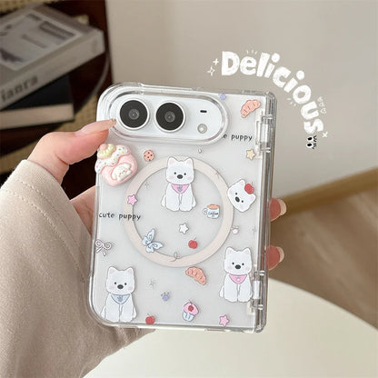 Korean Cute Puppy Magnetic Phone Case For iPhone Duo Cover With Magsafe Stand Anti‑Fall Protective Cases For Iphone Duo Cases