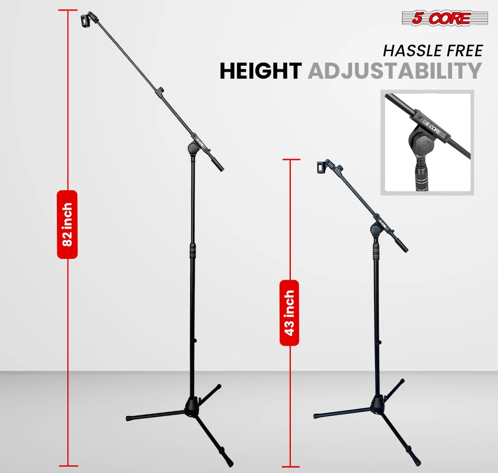 5 Core Mic Stand Adjustable Microphone Stands Floor w 180° Rotating Telescoping Metal Boom Arm TBMS 80 HD