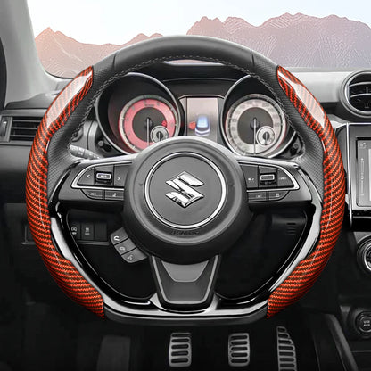 Suitable for Suzuki Sporty Glossy Carbon Fiber Texture Steering Wheel Cover Snap-On Protective Shell Wagon R Swift Ertiga Brezza Baleno Fronx Dzire Spacia Alto Eeco Hustler Grand Vitara S-Cross Ignis Accessories