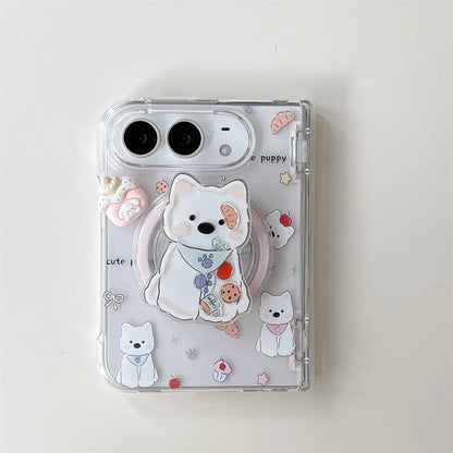 Korean Cute Puppy Magnetic Phone Case For iPhone Duo Cover With Magsafe Stand Anti‑Fall Protective Cases For Iphone Duo Cases