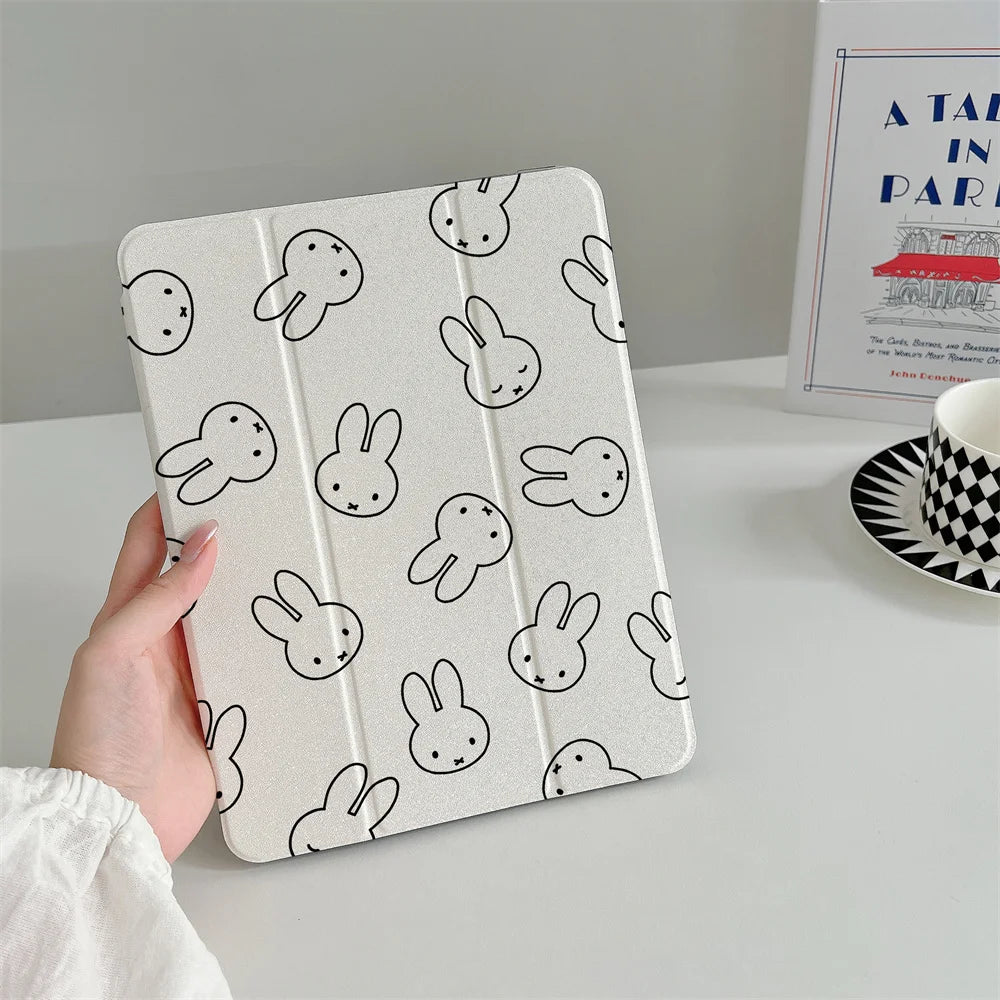 INS Cute Full Screen Simple Miffy Rabbit Suitable for iPad A16 2024 11 inch, 2025 Air 5/4, 10.9-inch iPad 10, 9.7 inch, 10.2/10.