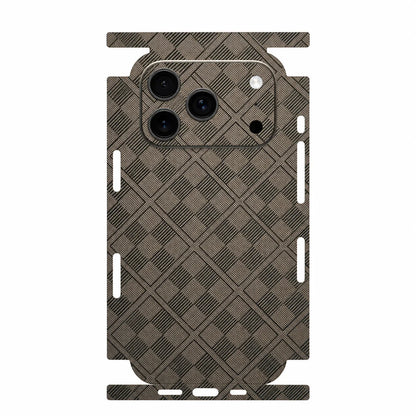 Full Wrap Faux Leather Back Skin for iPhone 17 16 15 14 13 Pro Max Diamond Kevlar Texture Anti Scratch Phone Sticker