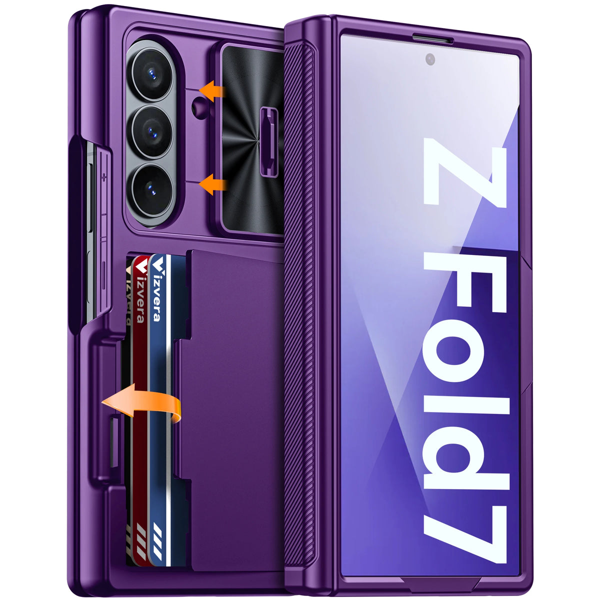 for Galaxy Z Fold 7 Case,RFID Wallet with Cards Holder,Hinge Cover,Camera Cover,Shockproof Silicone Protective Phone Case-Black
