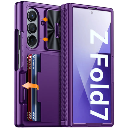 for Galaxy Z Fold 7 Case,RFID Wallet with Cards Holder,Hinge Cover,Camera Cover,Shockproof Silicone Protective Phone Case-Black