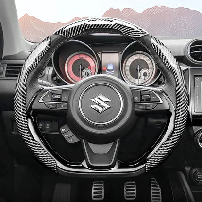 Suitable for Suzuki Sporty Glossy Carbon Fiber Texture Steering Wheel Cover Snap-On Protective Shell Wagon R Swift Ertiga Brezza Baleno Fronx Dzire Spacia Alto Eeco Hustler Grand Vitara S-Cross Ignis Accessories