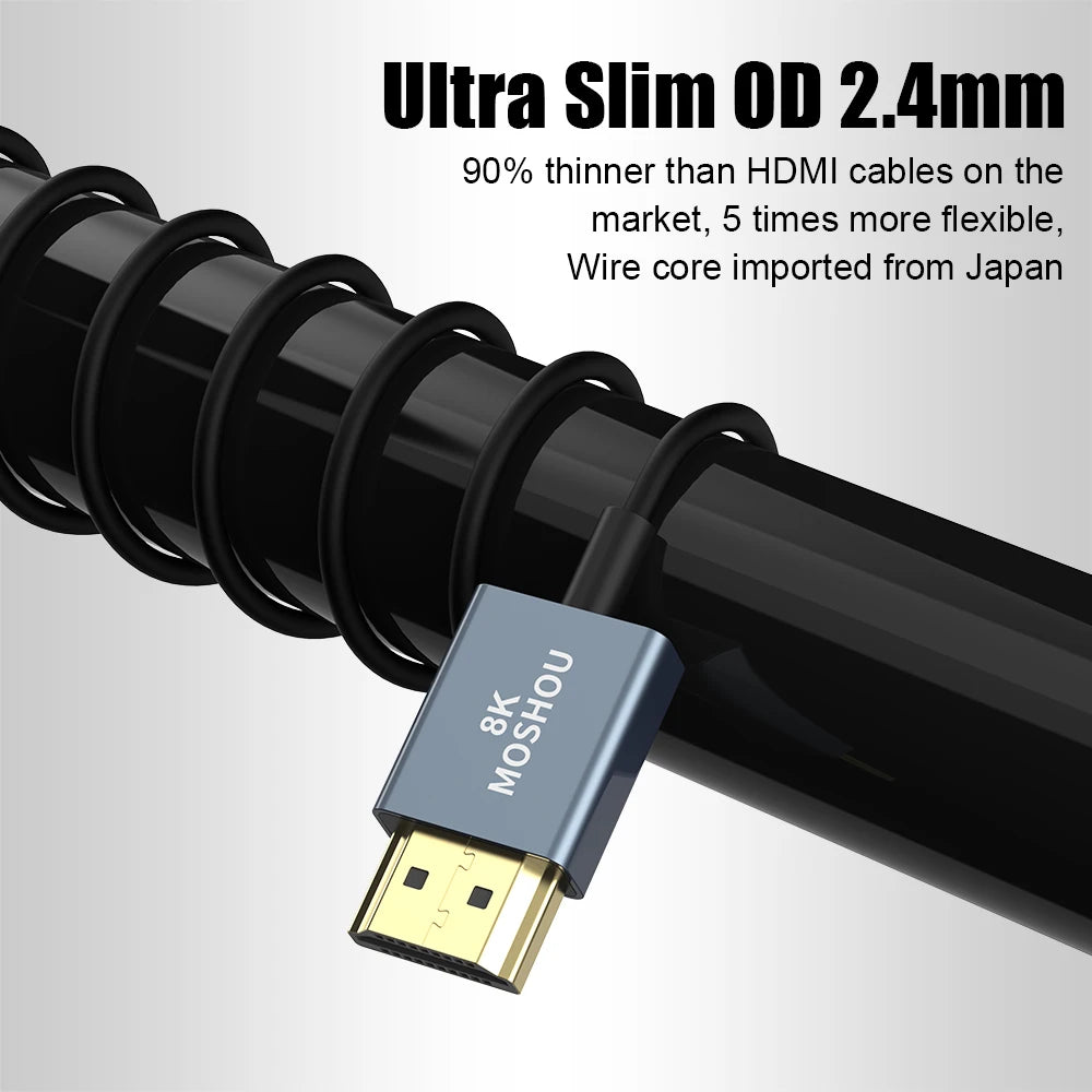 MOSHOU Ultra Thin 8K HDMI 2.1 90 Degree Down Angle Cable Flexible Slim High Speed Cord Support 4K@120Hz 8K@60Hz for TV HDTV PS5