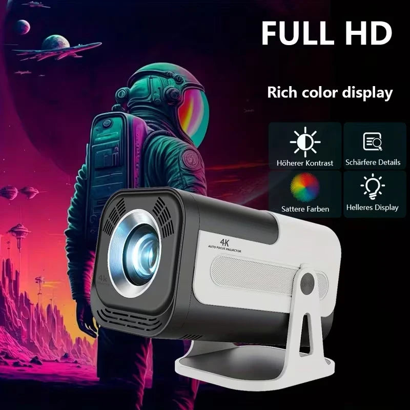 HY320 Mini Projector | 4K Android 13 Projector Native 720P 390 ANSI Lumens Dual Wi-Fi 6 BT 5.0 1920*720P Cinema Portable Proje