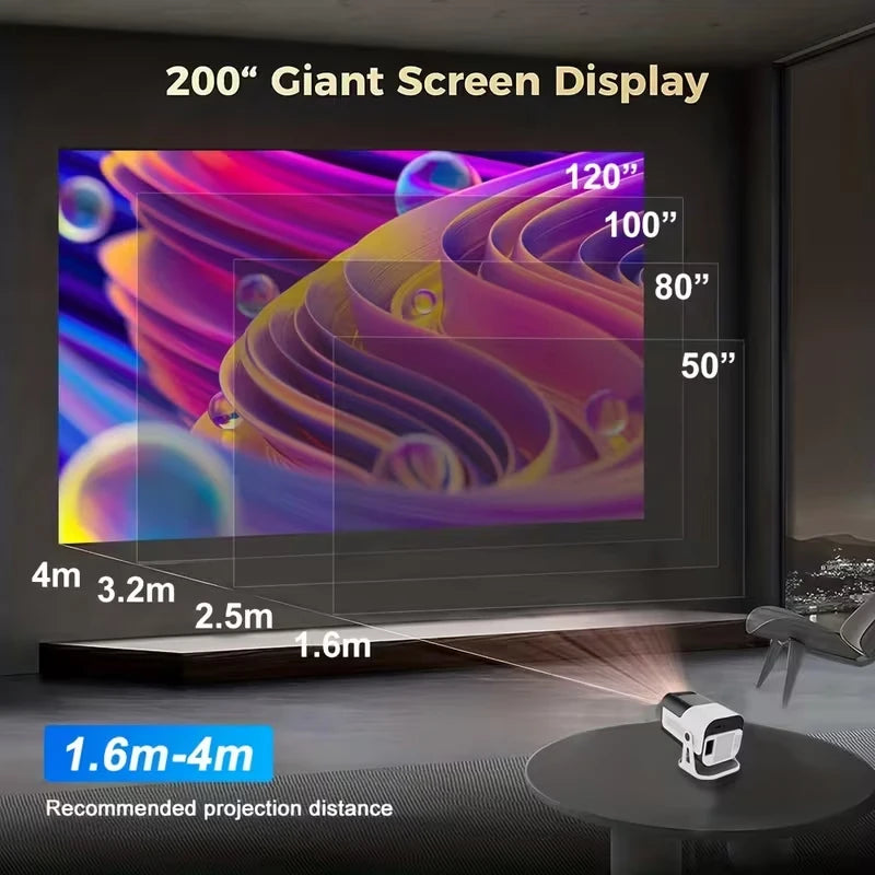 HY320 Mini Projector | 4K Android 13 Projector Native 720P 390 ANSI Lumens Dual Wi-Fi 6 BT 5.0 1920*720P Cinema Portable Proje
