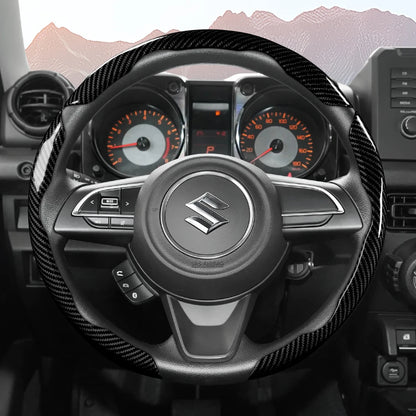Suitable for Suzuki Sporty Glossy Carbon Fiber Texture Steering Wheel Cover Snap-On Protective Shell Wagon R Swift Ertiga Brezza Baleno Fronx Dzire Spacia Alto Eeco Hustler Grand Vitara S-Cross Ignis Accessories