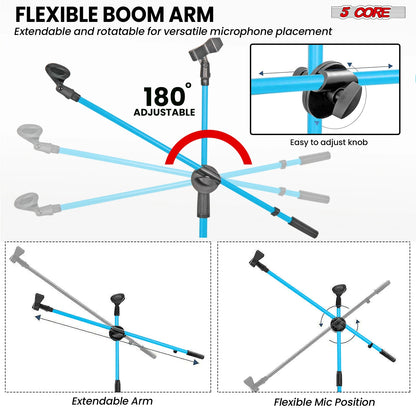 5 Core Mic Stand 2Pcs Floor Height Adjustable Tripod Microphone Stands w Telescoping Boom Arm