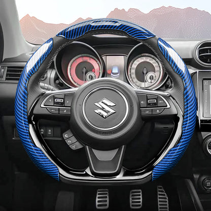 Suitable for Suzuki Sporty Glossy Carbon Fiber Texture Steering Wheel Cover Snap-On Protective Shell Wagon R Swift Ertiga Brezza Baleno Fronx Dzire Spacia Alto Eeco Hustler Grand Vitara S-Cross Ignis Accessories