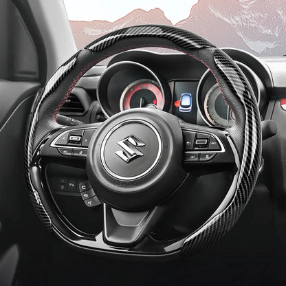 Suitable for Suzuki Sporty Glossy Carbon Fiber Texture Steering Wheel Cover Snap-On Protective Shell Wagon R Swift Ertiga Brezza Baleno Fronx Dzire Spacia Alto Eeco Hustler Grand Vitara S-Cross Ignis Accessories