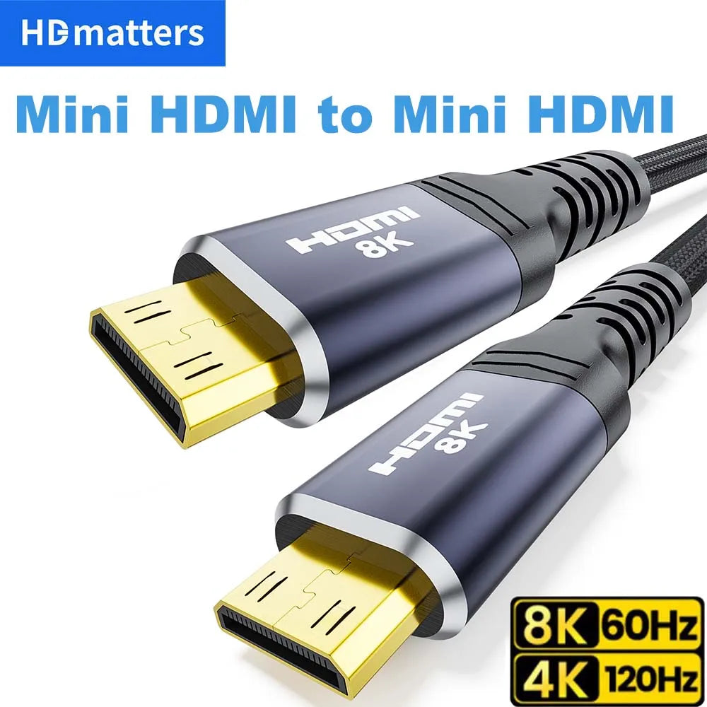 Mini HDMI to Mini HDMI Cable 8K Braided Double Mini HDMI 2.1 Plug Cable for Raspberry Pi Zero Orange PI Zero 2W Portable Monitor