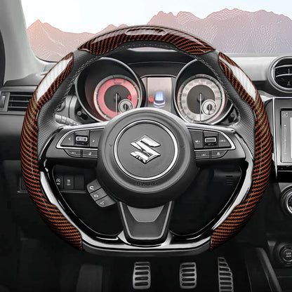Suitable for Suzuki Sporty Glossy Carbon Fiber Texture Steering Wheel Cover Snap-On Protective Shell Wagon R Swift Ertiga Brezza Baleno Fronx Dzire Spacia Alto Eeco Hustler Grand Vitara S-Cross Ignis Accessories