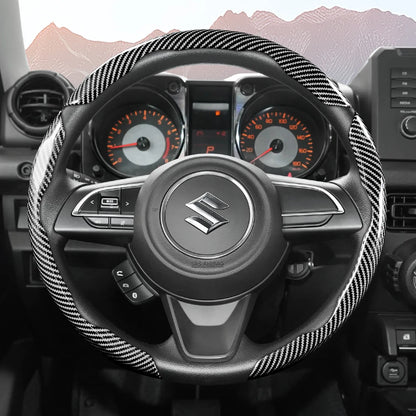 Suitable for Suzuki Sporty Glossy Carbon Fiber Texture Steering Wheel Cover Snap-On Protective Shell Wagon R Swift Ertiga Brezza Baleno Fronx Dzire Spacia Alto Eeco Hustler Grand Vitara S-Cross Ignis Accessories