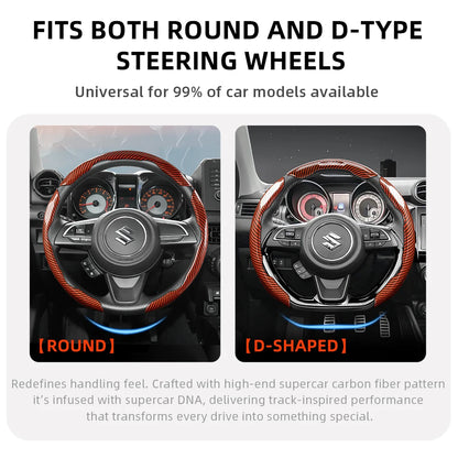 Suitable for Suzuki Sporty Glossy Carbon Fiber Texture Steering Wheel Cover Snap-On Protective Shell Wagon R Swift Ertiga Brezza Baleno Fronx Dzire Spacia Alto Eeco Hustler Grand Vitara S-Cross Ignis Accessories