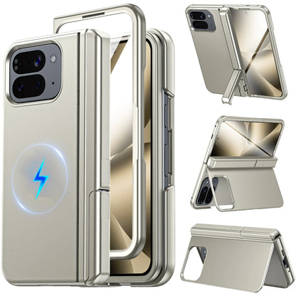 Magnetic Case for Google Pixel 10 Pro Fold with Hidden Kickstand,Built-in 9H Glass Screen Protector & Hinge Protection-Black