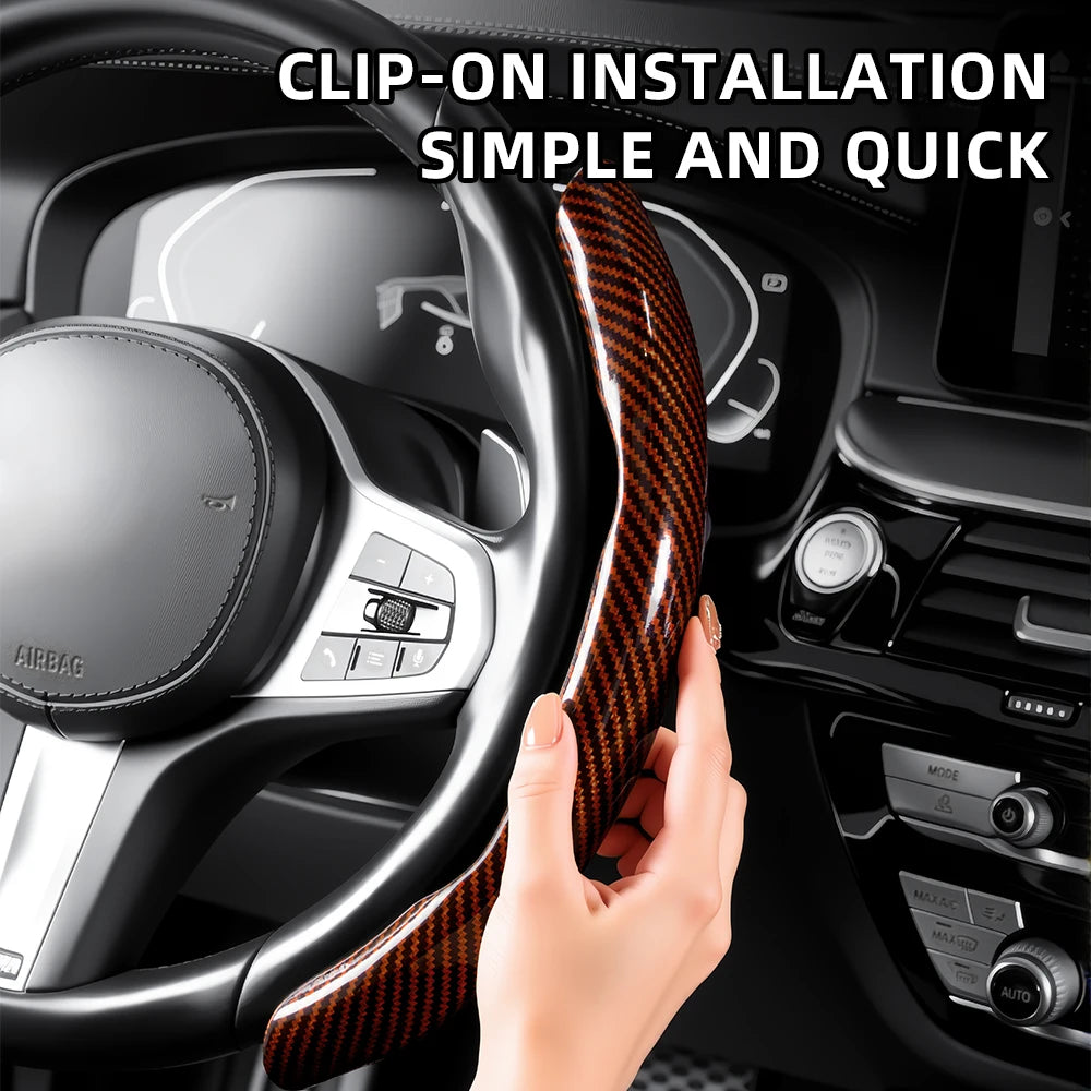 Suitable for Suzuki Sporty Glossy Carbon Fiber Texture Steering Wheel Cover Snap-On Protective Shell Wagon R Swift Ertiga Brezza Baleno Fronx Dzire Spacia Alto Eeco Hustler Grand Vitara S-Cross Ignis Accessories