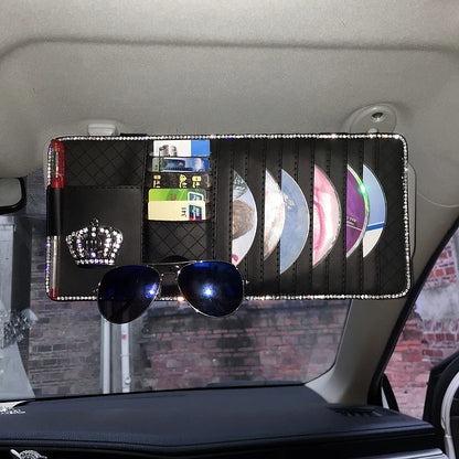 Universal PU Leather Car Steering Wheel Cover Bling Rhinestone Crystal Car Interior Decro with Crystal Crown Accessories Black