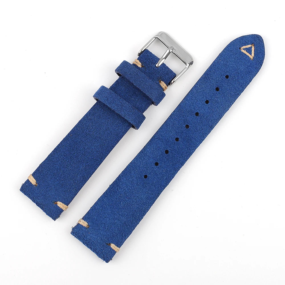 Suede Leather Watch Strap 18mm 19mm 20mm 21mm 22mm 24mm Grey Vintage Band Replacement Wristband Handmade Stitching Watchband