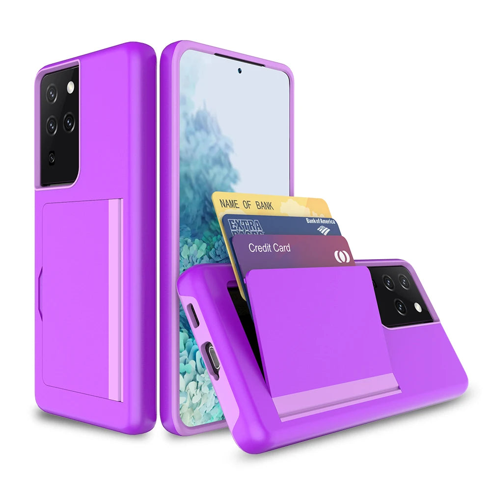 Candy Color Card Slots Cover Business Case For Samsung Galaxy S21 Ultra S20 FE Note 20 S10 Plus 5G Cover For S21+ Note 10 Plus