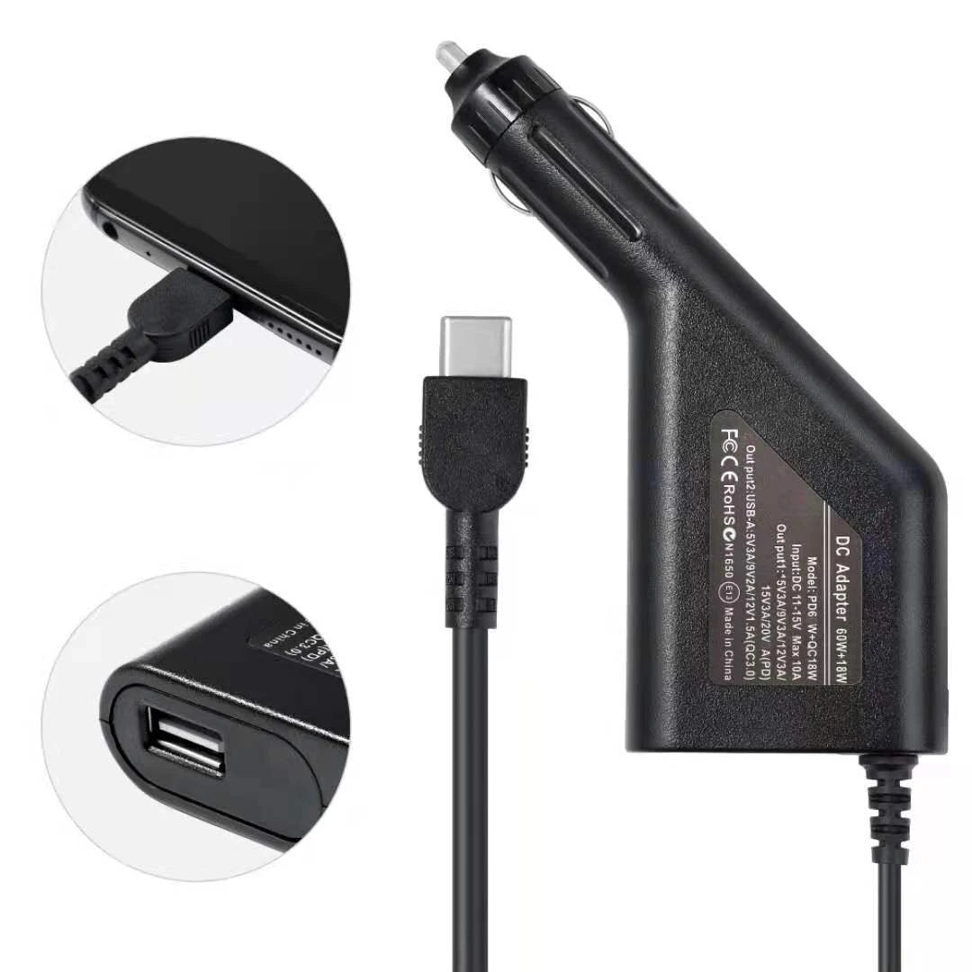 65W USB Type C Universal Laptop Car Charger Dc Power Supply Adapter for MacBook Lenovo Xiaomi 5V 12V Fast Charge Phone Adapter