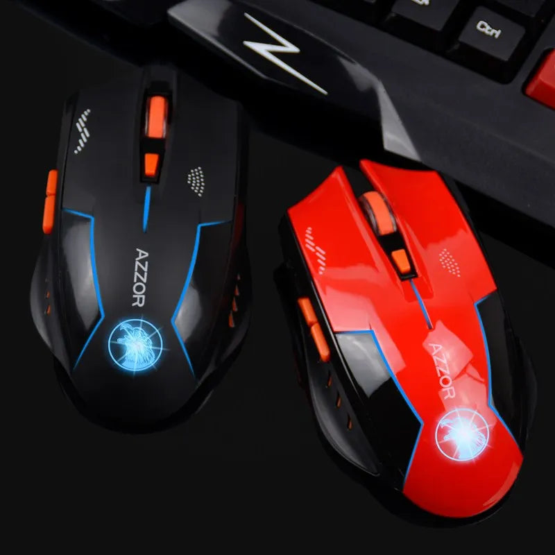 AZZOR Rechargable Silent Wireless Mouse Mute Button Noiseless Optical Gaming 2400dpi Built-in Battery For PC Laptop Computer