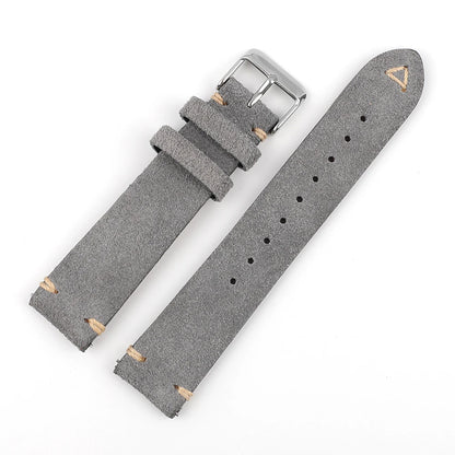 Suede Leather Watch Strap 18mm 19mm 20mm 21mm 22mm 24mm Grey Vintage Band Replacement Wristband Handmade Stitching Watchband