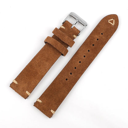 Suede Leather Watch Strap 18mm 19mm 20mm 21mm 22mm 24mm Grey Vintage Band Replacement Wristband Handmade Stitching Watchband