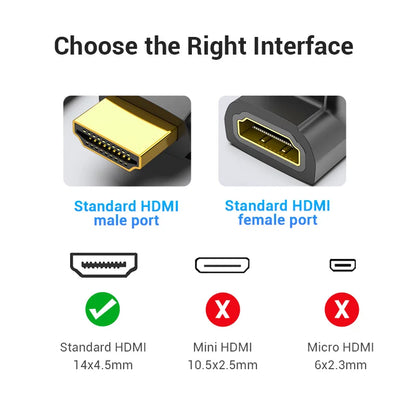 Vention HDMI Adapter 90 270 Degree Right Angle Male to Female Converter 4K HD Connector for HDTV PS4 Lptop TV Box HDMI Extender