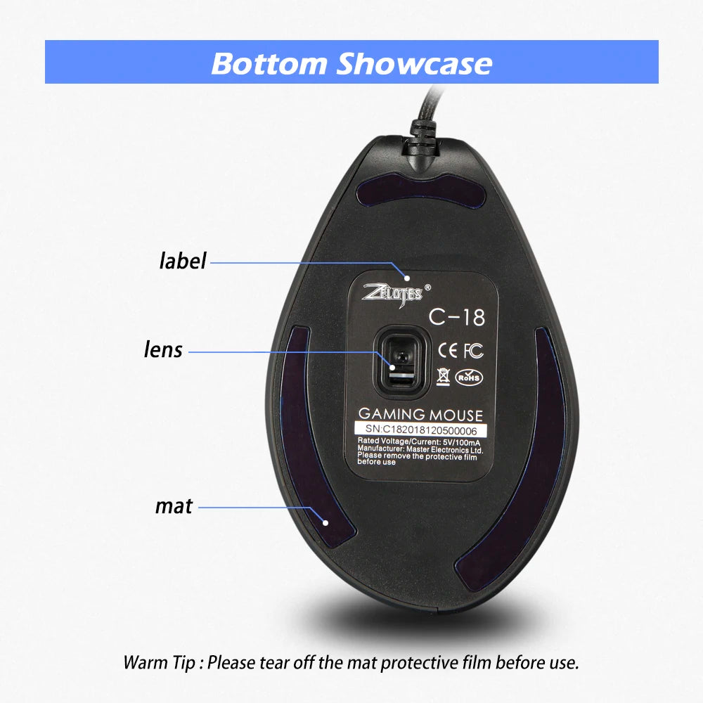 ZELOTES C-18 Vertical Gaming Mouse 10000 DPI Programmable 11 Buttons USB Wired RGB Optical Remote Mouse Gamer Mice For Laptop PC