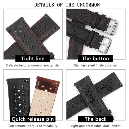 Genuine Leather Watchstrap Brown Porous Breathable Watch Band 18mm 20mm 22mm 24mm Handmade Stitching for Watch Wist Bracelets