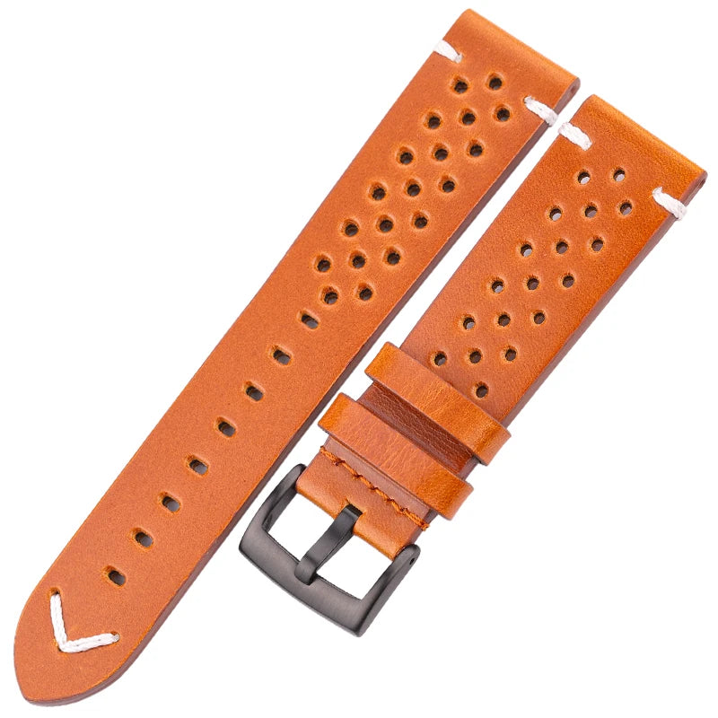 Breathable Watchband Strap Oil Wax Genuine Leather 18mm 20mm 22mm 24mm Women Men Cowhide Wrist Watch Band Black Brown Belt