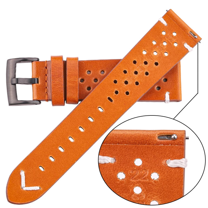 Breathable Watchband Strap Oil Wax Genuine Leather 18mm 20mm 22mm 24mm Women Men Cowhide Wrist Watch Band Black Brown Belt