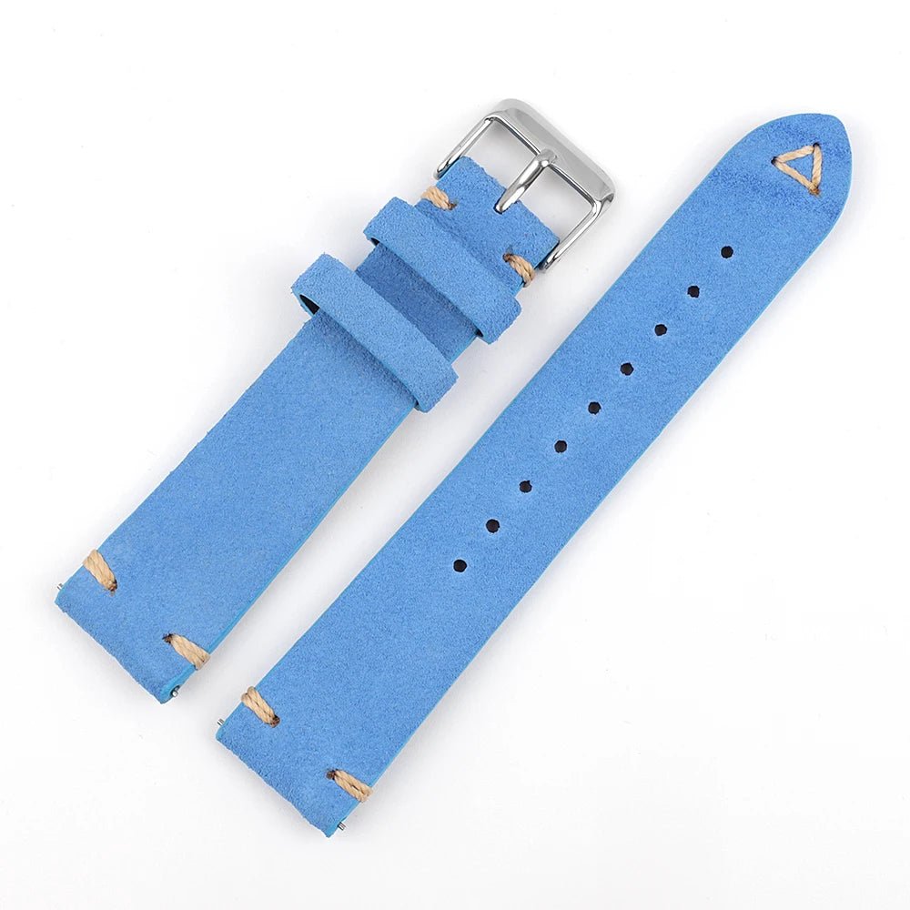 Suede Leather Watch Strap 18mm 19mm 20mm 21mm 22mm 24mm Grey Vintage Band Replacement Wristband Handmade Stitching Watchband
