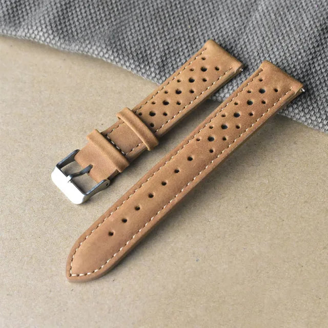 Genuine Leather Watchstrap Brown Porous Breathable Watch Band 18mm 20mm 22mm 24mm Handmade Stitching for Watch Wist Bracelets