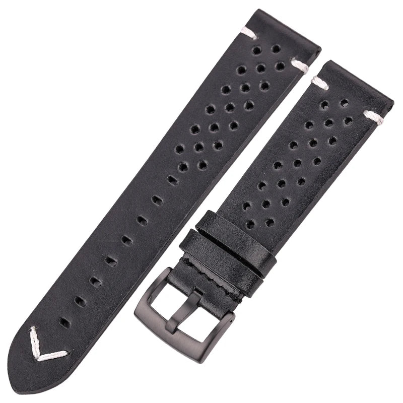 Breathable Watchband Strap Oil Wax Genuine Leather 18mm 20mm 22mm 24mm Women Men Cowhide Wrist Watch Band Black Brown Belt
