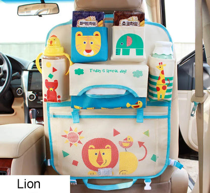 Cute Cartoon Lion Car Organizer Seat Back Storage Bag Hanging Stowing Tidying Baby Kids Travel Universal Auto Multi-pocket Bag
