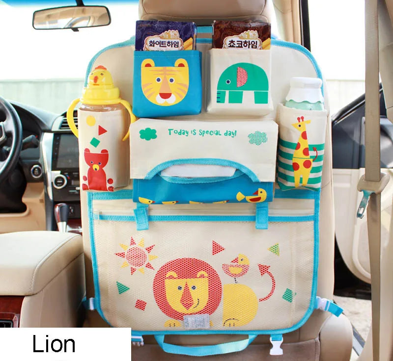 Cute Cartoon Lion Car Organizer Seat Back Storage Bag Hanging Stowing Tidying Baby Kids Travel Universal Auto Multi-pocket Bag