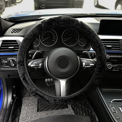 Premium Soft Short Fur Car Steering Wheel Cover High-density Warm Plush Winter Steering Wheel Protector Cover 38cm Accessories