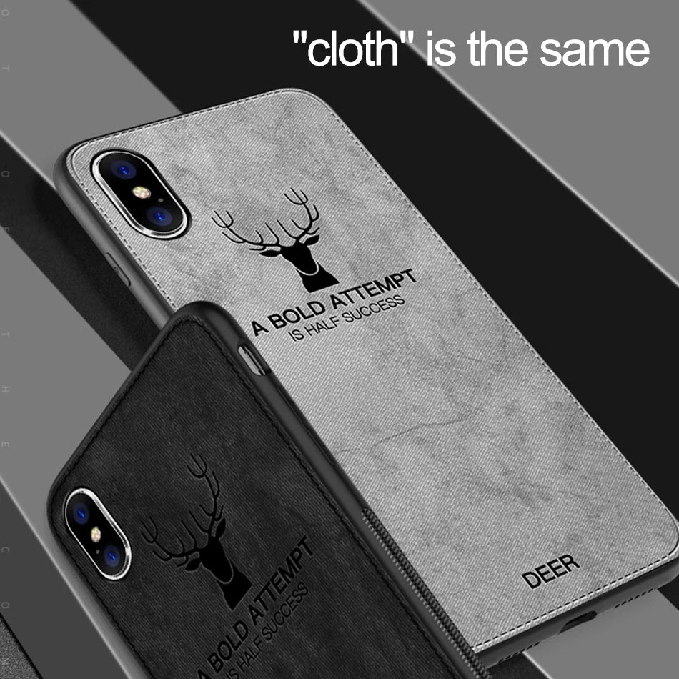 Luxury Deer Print Cloth Texture Case For iPhone 15 14 13 12 Mini 11 Pro X XS MAX XR Phone Cases Soft Cover Silicone Shockproof