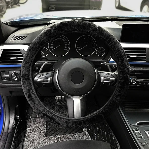 Premium Soft Short Fur Car Steering Wheel Cover High-density Warm Plush Winter Steering Wheel Protector Cover 38cm Accessories