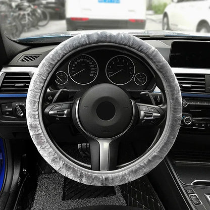 Premium Soft Short Fur Car Steering Wheel Cover High-density Warm Plush Winter Steering Wheel Protector Cover 38cm Accessories