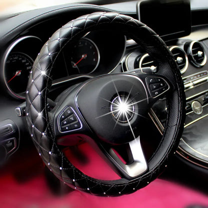 New Luxury Crystal Car Steering Wheel Covers for Women Girls Leather Rhinestone Covered Steering-Wheel Car Interior Accessories