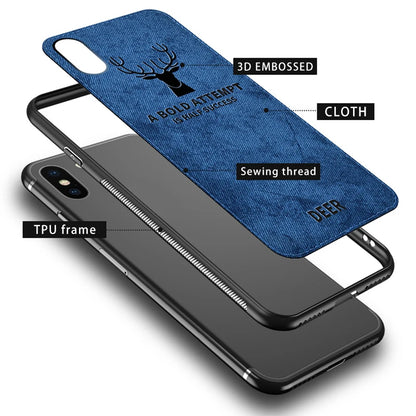 Luxury Deer Print Cloth Texture Case For iPhone 15 14 13 12 Mini 11 Pro X XS MAX XR Phone Cases Soft Cover Silicone Shockproof