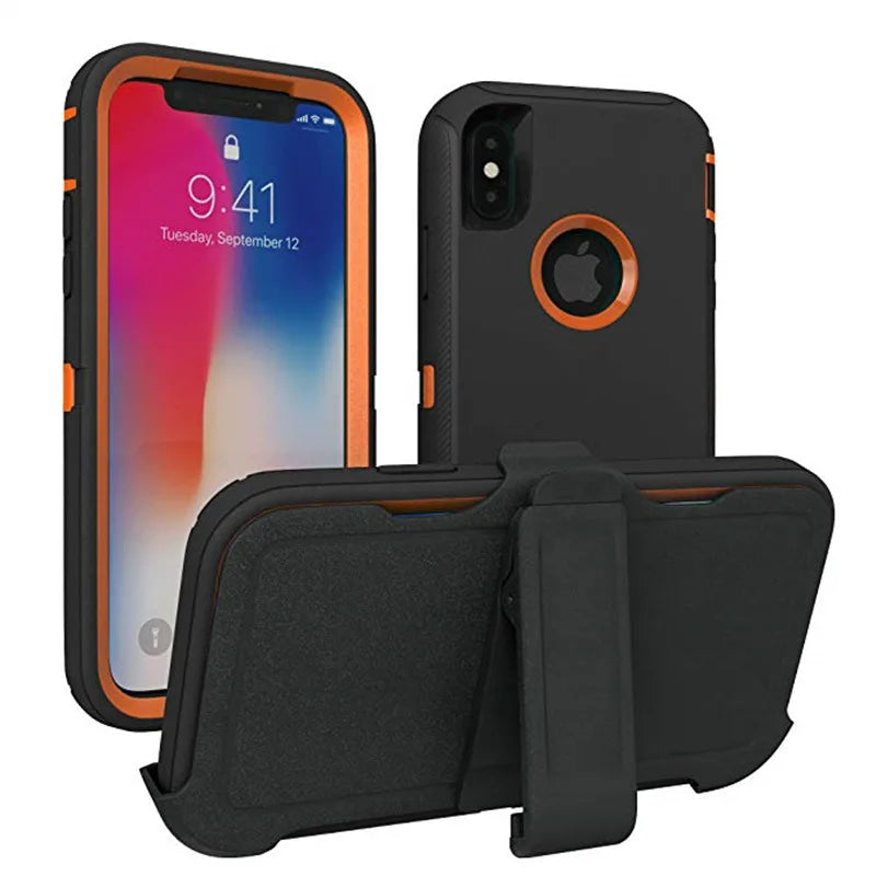 3 in 1 Armor Shock Proof Case for iPhone X XS MAX XR Defender Clip Case for iPhone 16 15 14 13 12 11 Pro Max Mini 6 6s 7 8 plus