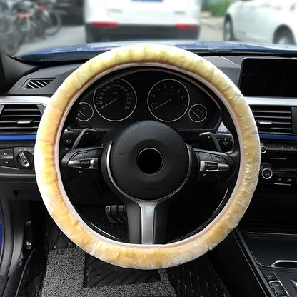 Premium Soft Short Fur Car Steering Wheel Cover High-density Warm Plush Winter Steering Wheel Protector Cover 38cm Accessories