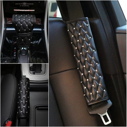 New Luxury Crystal Car Steering Wheel Covers for Women Girls Leather Rhinestone Covered Steering-Wheel Car Interior Accessories