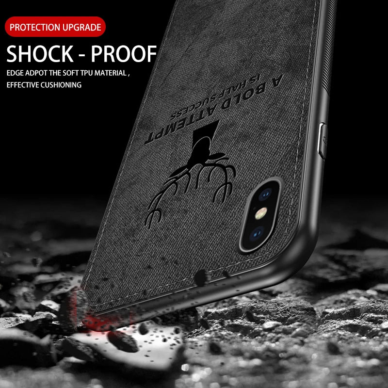 Luxury Deer Print Cloth Texture Case For iPhone 15 14 13 12 Mini 11 Pro X XS MAX XR Phone Cases Soft Cover Silicone Shockproof